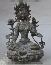 YM  322    9" old tibet buddhism fane bronze Green Tara goddess kwanyin bodhisattva statue 2024 - buy cheap