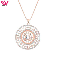 Round Crystal Pendant Statement Necklace For Women Rose Gold Color Elegant Sweater Chain Long Necklace Fashion Jewelry Gifts 2024 - buy cheap