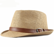 Шляпа HT2490 мужская, летняя, Пляжная, винтажная, с коротким полями, соломенная, с ремнем, корейский стиль 2024 - купить недорого