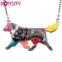 Bonsny Enamel Alloy Golden Retriever Dog Necklace Pendant Chain Choker Animal Jewelry For Women Girls Pet Lovers Drop Shipping 2024 - buy cheap
