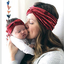 2PCS/Set of Mama and Baby Velvet Elastic Wide Cross Hairband Turban Knot Flower Headband baby hair accessories 2024 - buy cheap
