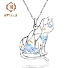 GEM'S BALLET Natural Sky Blue Topaz Cat Shape Animal Jewelry 925 Sterling Silver Handmade Gemstone Pendant Necklace For Women 2024 - buy cheap