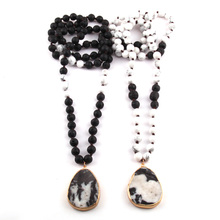 New Fashion Bohemian Tribal Jewelry Black Lava and white Stone Knotted Necklaces Drop Pendant Women Ethnic Necklace 2024 - buy cheap