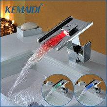 Светодиодный кран KEMAIDI для водопада, смесители и краны, смеситель для воды, хромированный кран с одной ручкой, 3 цвета, светодиодный кран для замены JN6118 2024 - купить недорого