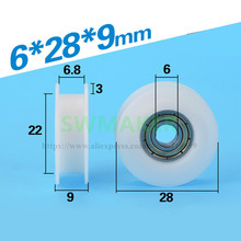 Polia ranhurada em h, roda de rolamento revestida de plástico, roda passiva de rolo para máquina de gravura/impressora 3d, 6*28*9mm, 1 peça 2024 - compre barato