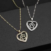 cute pet animal Paw print heart pendant gold silver color rhinestone inlaid women necklace dog cat lover gifts 2024 - buy cheap