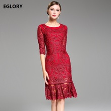 Women Party Autumn Fashion 2020 Plus Size Clothing Allover Lace Embroidery Hollow Out Bodycon Ruffles Mermaid Dress Fiesta 3XL 2024 - buy cheap