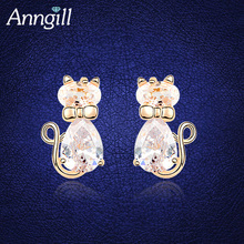 Anngill Hot Sale Elegant Cat Stud Earrings For Women Gold Color Good Quality Cubic Zirconia Crystal Earrings  Aretes De Mujer 2024 - buy cheap