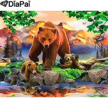 DIAPAI 5D алмазная картина полная Алмазная вышивка "Животные медведь семья" картина из горного хрусталя ручной работы Домашний Декор A25626 2024 - купить недорого