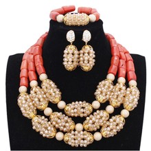 Dudo-conjunto glamuroso de collar para mujer, conjunto de joyería de cuentas de Coral doradas y originales, conjunto de joyería africana para boda, envío gratis 2024 - compra barato