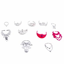 11 Pcs/Lot = 5x Cute Mini Plastic Crowns + 6x Fashion Necklaces Party Dress Up Accessories for Barbie Doll Dollhouse Toys 2024 - buy cheap