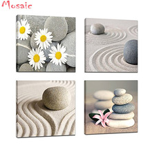 5d Diy Diamond Painting Cross Stitch 4pcs Balance Stones Flowers Sand Beach Daisy Diamond Embroidery Full Square Diamond Mosaic 2024 - buy cheap