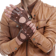 Fashion Men's Genuine Leather Gloves Driving 100% Sheepskin Half Fingerless Gloves Fingerless Fitness Gloves Mittens Men Leather 2024 - buy cheap