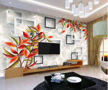 Papel de parede floral 3d personalizado. Mural vermelho elegante e bonito para sala de estar, quarto, fundo da tv, parede, à prova d'água, papel de parede 2024 - compre barato