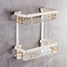 Bathroom Shelf Aluminum White Gold Shower Shelf Bathroom Accessories Storage Organizer Rack holder, Bathroom shelves, Aluminum alloy, White and gold/black and gold, dual tier 2024 - buy cheap