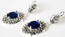 925 Sterling Silver Jewelry Blue Faceted Crystal Marcasite Dangle Earrings 1 1/2" -Bride jewelry free shipping 2024 - buy cheap