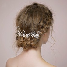 Handmade Leaf Silver Color Bridal Accessories Hair Pins 3 Pieces Crystal Wedding Tiara Pearl Jewelry Women Headpiece 2024 - buy cheap