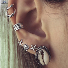 7Pcs/Lot Boho Shell & Tibetan Silver Tragus Hoop Helix Piercings Cartilage Tragus Daith Earring Studs Piercing Silver Jewelry 2024 - buy cheap
