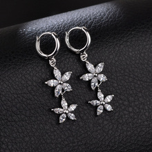 Pendientes largos de flores para niñas, aretes colgantes de circonia cúbica chapados en níquel, joyería de fiesta, bisutería, regalo, 11,11 2024 - compra barato