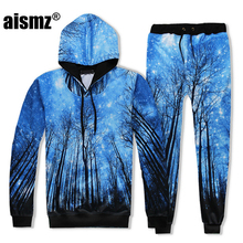 Conjunto de moletom e calça masculino aismz, conjunto de agasalho de outono com capuz e estampa 3d tree forest space, duas peças 2024 - compre barato