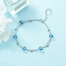 MloveAcc-pulsera de plata de ley 100% 925 auténtica para mujer, brazalete con cuentas de cristal azul de doble capa, joyería para boda, regalos 2024 - compra barato