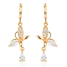 Fashion CZ Gold Color Earrings Cute Butterfly CZ Stones Women Girls Drop Earrings Jewelry 2024 - buy cheap