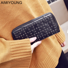 AIMIYOUNG Women Wallet Rivet Leather Purse Female Long Wallet Coin Purse Card Holders Female Wallet Small Clutch High Quality 2024 - buy cheap