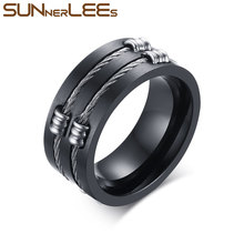 SUNNERLEES, anillos de titanio y acero inoxidable, Color plateado, alto pulido con alambre fresco, anillo de Punk Rock para hombre, R-168 de regalo 2024 - compra barato