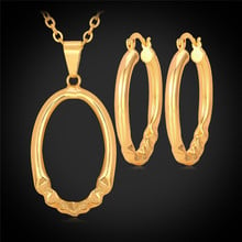 Round Pendant Necklace Hoop Earrings Set Gold Color MGC Wholesale Simple Fashion Jewelry Set For Women PE438 2024 - buy cheap