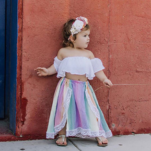 New Summer Children Girls Sets Casual Off-shoulder Tops T-shirt+Colorful Skirts Suits Costume Set Kids Clothes 2Pcs 2024 - buy cheap