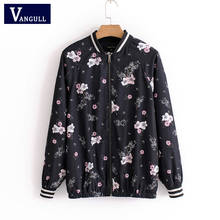 Vangull Women Print Jacket 2018 New Coat Autumn Slim Stand Collar Silk fabric Bomber Tops Outerwear Long Sleeve baseball jackets 2024 - buy cheap