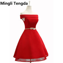 Mingli Tengda Red Bridesmaid Dresses Boat Neck Wedding Party Dress Elegant Lady Dress Short Bridesmaid Dress with Gold Sashes 2024 - buy cheap