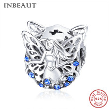 Inbeauté pingente prata esterlina 925 real, contas com pingente azul cz deusa borboleta flor fada garotas, pulseira de marca para presente de natal 2024 - compre barato