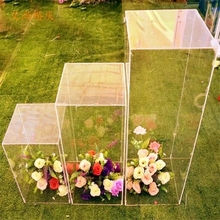 Pieza central de cristal para boda, soporte de flores acrílico para pasillo o carretera, columna cuadrada para decoración de boda 2024 - compra barato