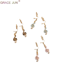 GRACE JUN Fashion Cute Musical Note Clip on Earrings No Pierced for Girl Kids Charm Birthday Party Gold Color Clip Earrings New 2024 - buy cheap