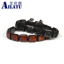 Ailatu роскошные мужские ювелирные изделия из натуральной кожи питона 10x10 мм кожаный квадратный браслет с бусинами 2024 - купить недорого