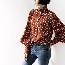 Vintage Floral Shirts Women Tops and Blouses Ruffles Stand Collar Print Tops Fashion Female Lantern Sleeves Chiffon Blouses 2024 - buy cheap