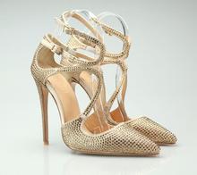 Sapatos de salto alto pontudo com strass dourado, foto real, sapatos femininos com cristais, dourados brilhantes, fivela de salto alto 2024 - compre barato