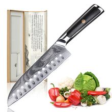 Sunnecko, faca de cozinha santoku, 7 ", facas japonesas de aço de damasco, lâmina vg10, frutas afiadas, corte de carne, ferramentas g10 + s/s, alça 2024 - compre barato