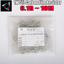 200pcs 1W 0.1R~10M 5%  Carbon Film Resistor  1K 1.5K 2.2K 4.7K 10K 22K 47K 100K 0.22 0.33 0.47 0.68 ohm resistance Carbon Film 2024 - buy cheap