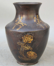 song voge gem S2291 9" Marked China Dynasty Bronze Gild Folk Lotus Man Ride Horse Flower Bottle Vase 2024 - buy cheap