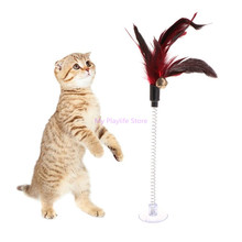 Игрушечная палочка с перьями для кошек, присоска для кошек, забавная Интерактивная палочка, ручка, игрушка для питомцев, товары для кошек C42 2024 - купить недорого