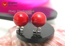 Qingmos Trendy Natural Coral Earrings for Women with 9-10mm Round Red Coral Earring Jewelry Stering Silver 925 Stud Earring e115 2024 - buy cheap