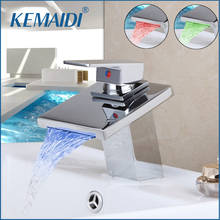 Смеситель для ванной KEMAIDI, латунный хромированный кран с креплением на раковину, светодиодный «Водопад», крепление на поверхность 2024 - купить недорого