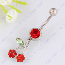 Cherry flower leaf belly button ring body piercing Navel bar Retail belly ring 14G 316L surgical steel bar Nickel-free TAIERS 2024 - buy cheap