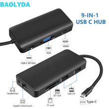 Baolyda USB 3,1 Type C концентратор 9-в-1 Type C к HDMI концентратор адаптер Thunderbolt HDMI 4K VAG Gigabit LAN док-станция для Macbook Pro 2024 - купить недорого
