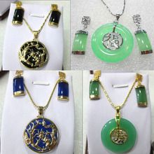 Free shipping 297 4 color-fine green/blue /black  bless happy/dragon pendant earrings set can choose 2024 - buy cheap