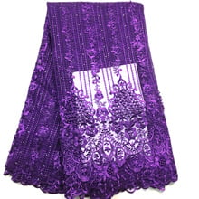 african lace fabric 2021 high quality lace with beads purple nigerian tulle french lace fabric for dress african fabric lace M26 2024 - buy cheap