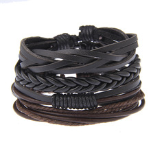 Best Selling Casual Punk Black Multilayer Genuine Leather Bracelet Homme Hand Weave Friendship Mens Bracelets 2018 1Sets/4PCS 2024 - buy cheap