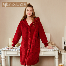 Winter Women Plus size Robe Ladies Warm Luxury Flannel bathrobe Ladies Hoodie collar robes Female Long Sleeve dressing gown 2024 - buy cheap